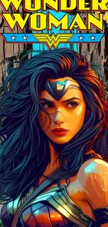 Wonder Woman in vibrant comic style wallpaper.