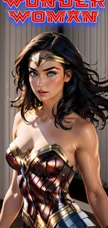 Wonder Woman vibrant mobile wallpaper with dynamic superhero art.