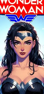 Wonder Woman in a vibrant superhero design for mobile wallpaper.