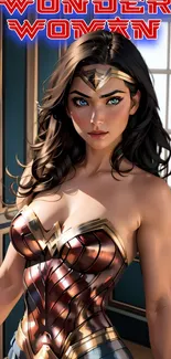 Wonder Woman wallpaper featuring vivid colors and bold design for mobile screens.