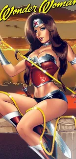 Colorful Wonder Woman art wallpaper for mobile screens.