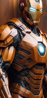 Wooden robot armor with glowing lights.