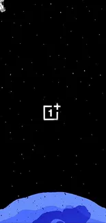 OnePlus wallpaper with astronaut and starry night sky. Black and blue hues.