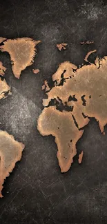 Bronze-textured world map on dark background.