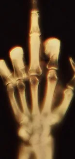 X-ray skeleton hand with glowing bones on a black background.