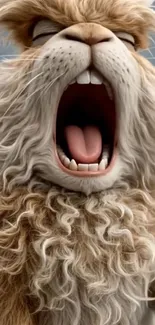 Yawning cartoon cat with a fluffy beard in a digital art style.