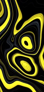 Yellow and black abstract swirl wallpaper for mobile.