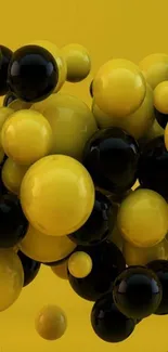 3D yellow and black spheres mobile wallpaper with abstract design.