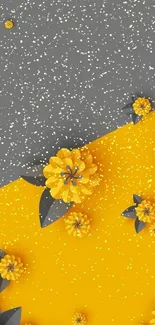 Yellow and gray floral art wallpaper with modern design.