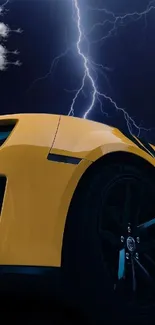 Yellow sports car with lightning in the night sky wallpaper