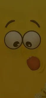 Yellow cartoon character with surprised expression on mobile wallpaper.