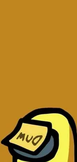 Yellow character art on a brown background for mobile wallpaper.