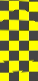 Vibrant yellow and black checkered mobile wallpaper design.