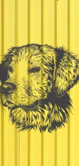 Yellow wallpaper with dog illustration in black ink.