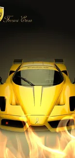 Yellow Ferrari Enzo with dark background on mobile wallpaper.