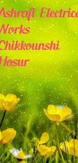 Yellow flowers in green meadow under bright sunlight.