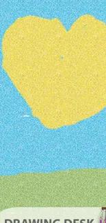 Textured yellow heart on a light blue background with green grass.