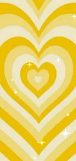 Vibrant yellow heart pattern wallpaper with concentric shapes.