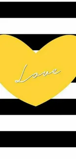 Yellow heart on black and white striped background wallpaper.