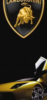 Yellow Lamborghini with logo mobile wallpaper.