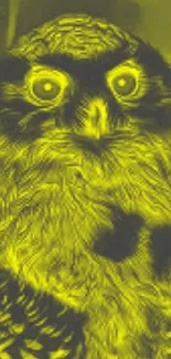 Vibrant yellow owl wallpaper with monochrome effect for mobile phones.