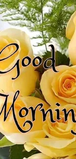 Yellow roses with 'Good Morning' text in elegant design.