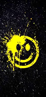 Yellow smiley face on dark textured background.