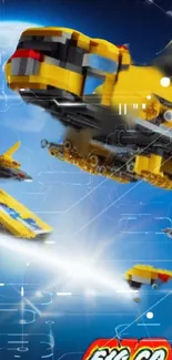 Yellow LEGO spaceship mobile wallpaper in space.