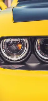 Close-up of a yellow sports car headlight