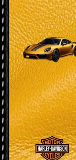 Yellow sports car on leather texture mobile wallpaper.