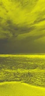 Yellow tinted beachscape with dramatic clouds.