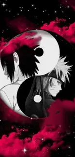 Anime Yin Yang wallpaper with red cosmic background and iconic characters.