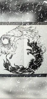 Artistic black and white yin yang animal design with raindrop effect.