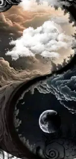 Yin Yang cosmic art wallpaper with celestial theme.