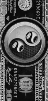 Black and white yin yang on dollar bill wallpaper.