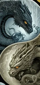 Yin Yang dragon art wallpaper showcasing duality and balance in design.