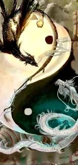 Two intertwined dragons forming a yin yang symbol.