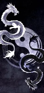 Mystical Yin Yang dragon mobile wallpaper with dark background.