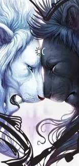 Artistic depiction of Yin Yang lions, light and dark, symbolizing harmony.