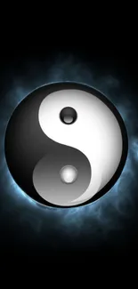 Yin Yang symbol with energy waves on black background