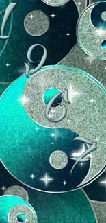 Turquoise Yin Yang wallpaper with sparkles.