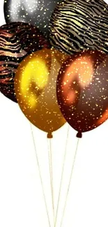 Zebra print balloons with black, gold, and brown colors.