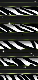 Zebra stripe wallpaper with neon green accents for mobile.