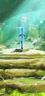 Zelda's Master Sword in forest scenery.