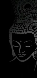 Buddha mandala design on black wallpaper.