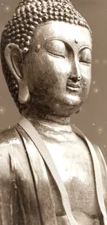 Serene sepia-toned Buddha statue wallpaper.