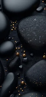 Black zen stones with gold accents for mobile wallpaper.