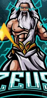 Zeus with lightning bolt on mobile wallpaper.