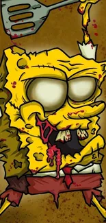 Zombie-themed cartoon character on a yellow background wallpaper.